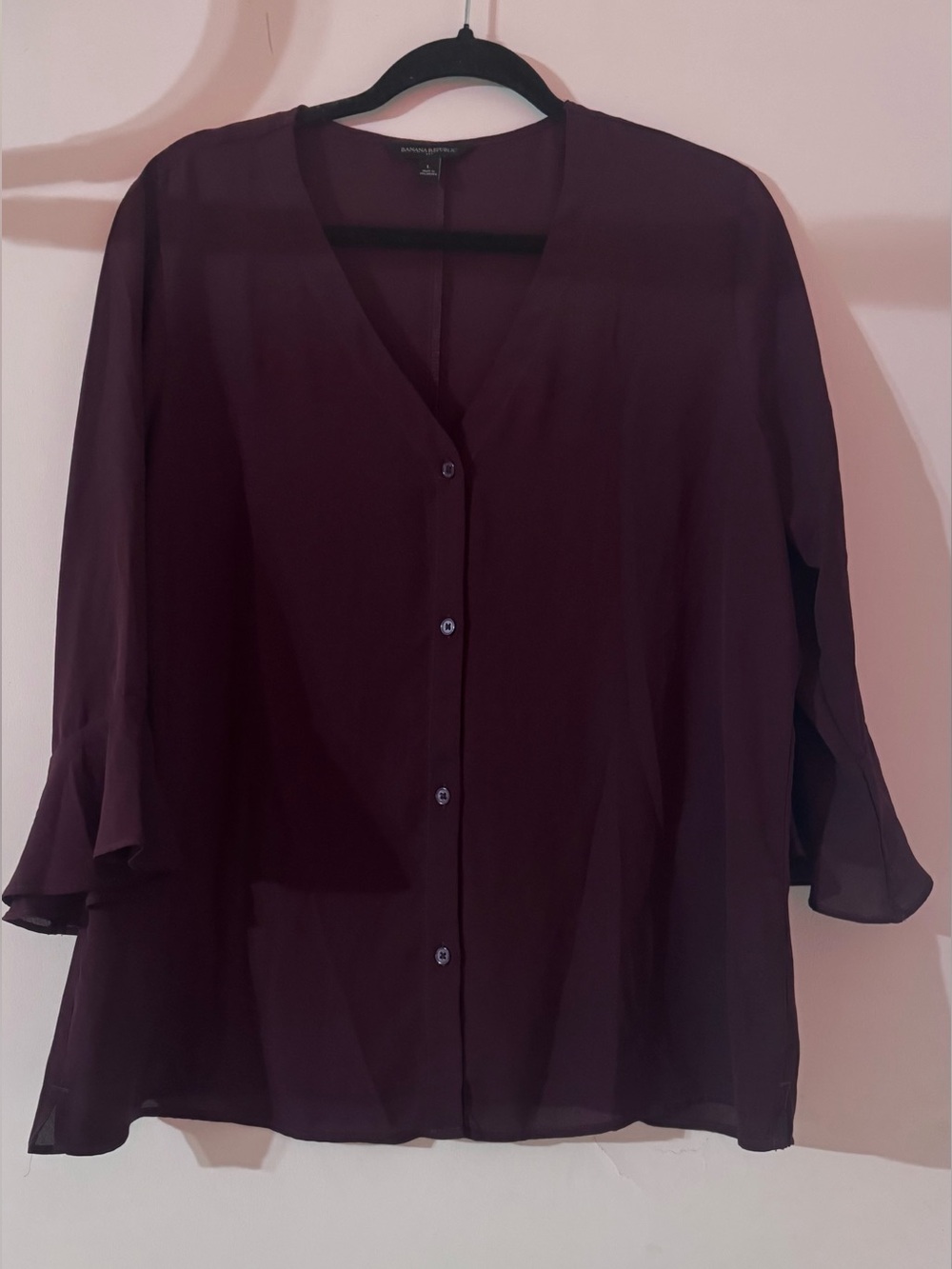 Banana Republic Sheer Button-Front Blouse - Plum